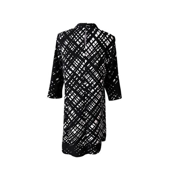 Chris McLaughlin Black White Geometrical Keyhole Shift Dress Sz 12 Pockets Moder - Picture 3 of 14